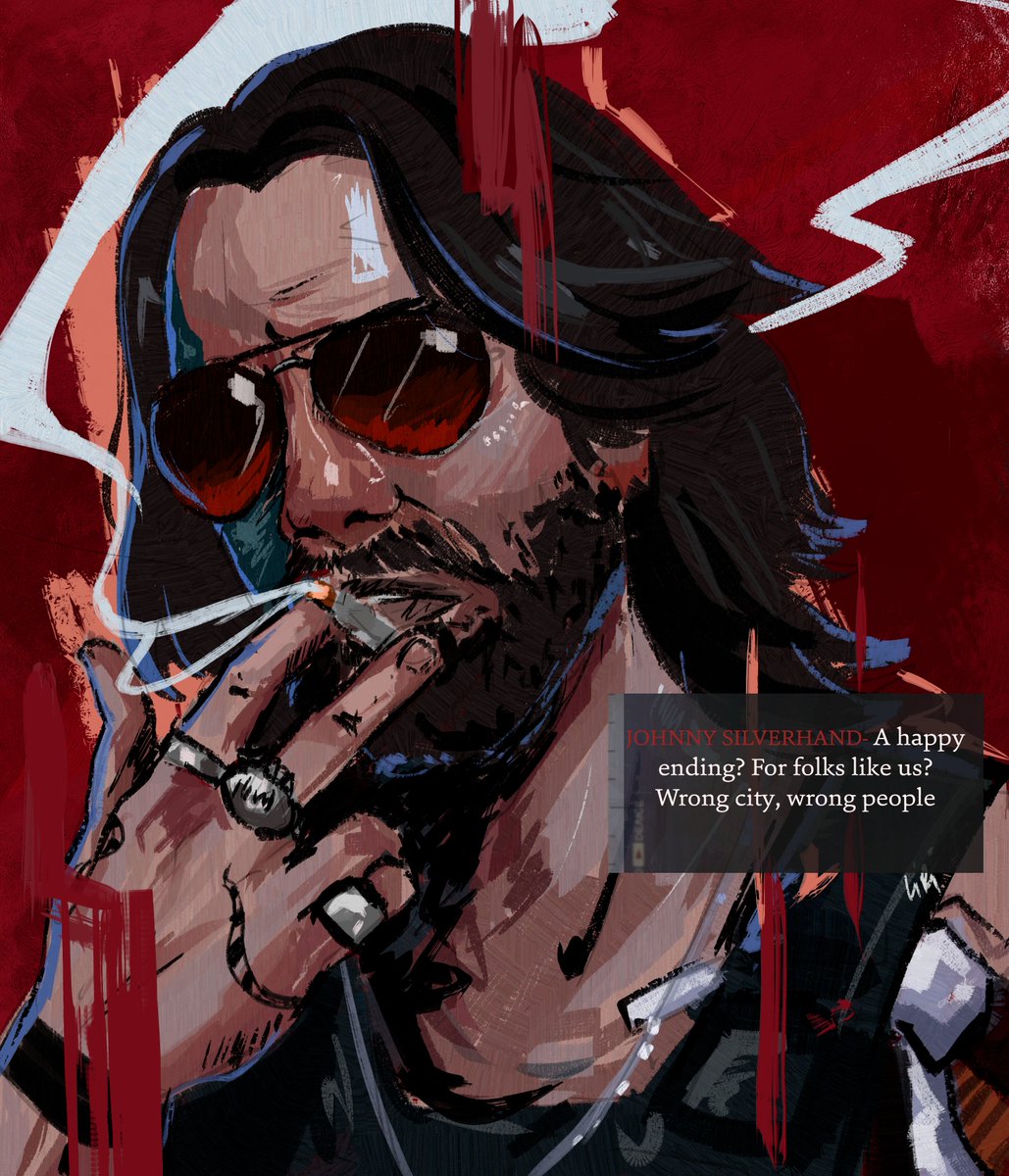 Liri_Runa's tweet photo. "A happy ending? For folks like us? Wrong city, wrong people." Johnny Silverhand fanart 🤘
  .
 .
 #cyberpun2077 #johnnysilverhand #fanart https://t.co/CQmAxyqutH