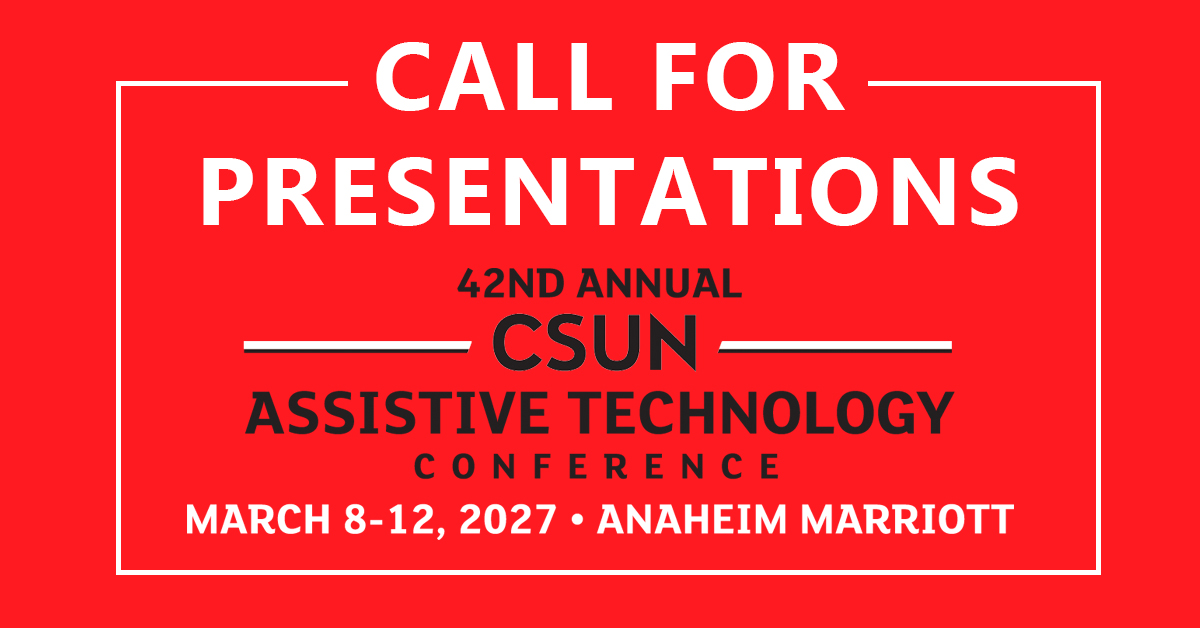 CSUNCOD's tweet photo. The #CSUNATC27 General Call for Presentations is closing soon.

Help shape the educational program by sharing your knowledge, research, practices, ideas, or experiences.

Submissions close September 22 at 3:00 PM PT.

Get started at: https://t.co/KEWZdw2CD2

#A11y #Accessibility https://t.co/EQjSQJQjLL