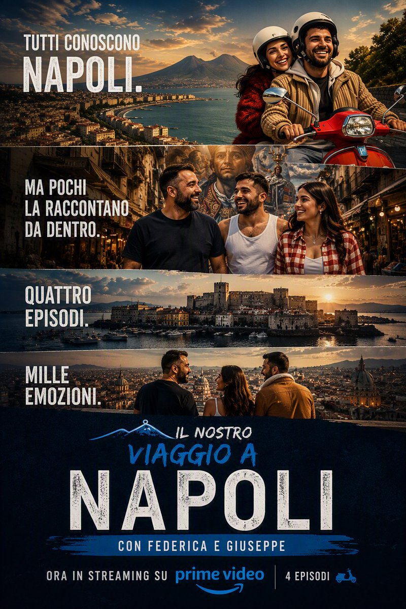 DnasrlSantis's tweet photo. Da un progetto amato da migliaia di persone nasce una nuova avventura.
Federica e Giuseppe vi accompagnano nei quartieri, nei luoghi e nelle storie che rendono Napoli unica.
IL NOSTRO VIAGGIO A NAPOLI Ora in streaming su Prime Video.
#primevideo #napolidavivere #streaming https://t.co/aeDwGACEvy