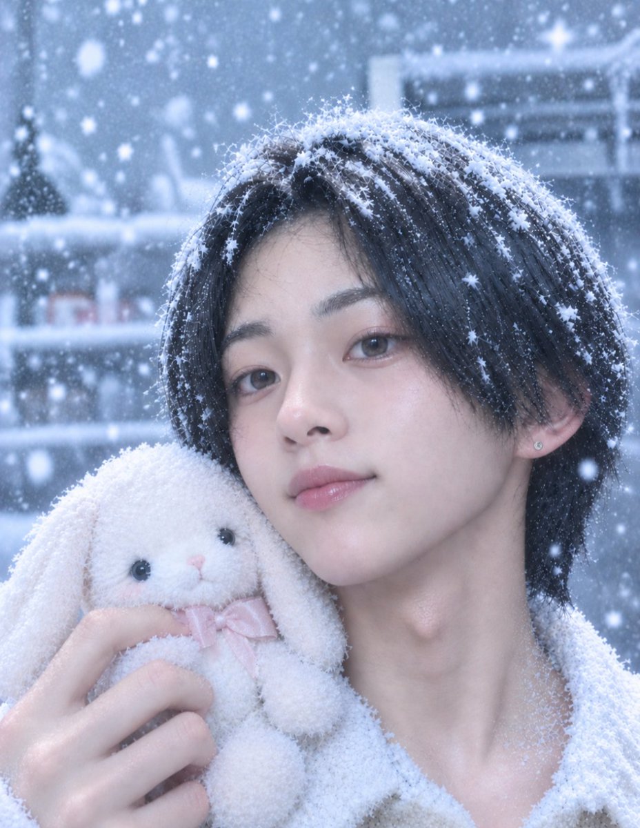m1na__na's tweet photo. 前流行ってた雪の加工やってみたいってチャッピーに頼んだら、雪積もらされててヤバいし、思ってるのと全然違うの出てきてしぬｗｗ
冬になったらこういうピンク系の凍傷メイクみたいなのもしようかな❄️🐰🤍 https://t.co/datvrMjHz3