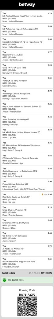 BTTSPLUG_'s tweet photo. I just placed a bet with Betway. Tap here to copy my bet or search for this booking code in the Multi Bet betslip BW731A20F2 https://t.co/EHt362oC2J

Both teams to score 🔥🔥👨🏽‍🍳

42,153.22 odds 💸💸💸

Kickoff starts 18:00 🕕 ⚽️🥅 https://t.co/dqzcbZOhKC