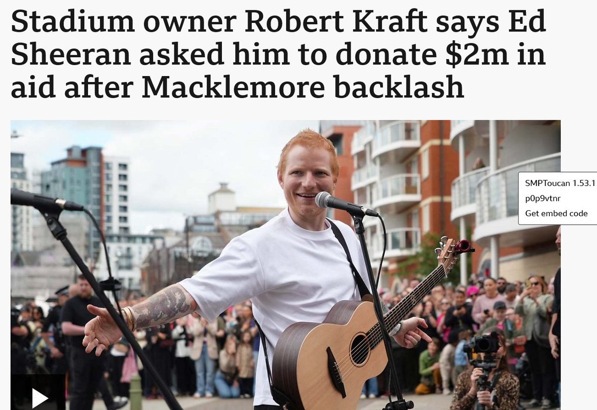 makefreebytruth's tweet photo. "Stadium owner Robert Kraft says Ed Sheeran asked him to donate $2m in aid after Macklemore backlash"
Note what's missing from this bit of self-serving puffery: whether either Sheeran or Kraft have actually given any money at all and if so, who they gave it to. Pure desperation https://t.co/50fAIOmIJC