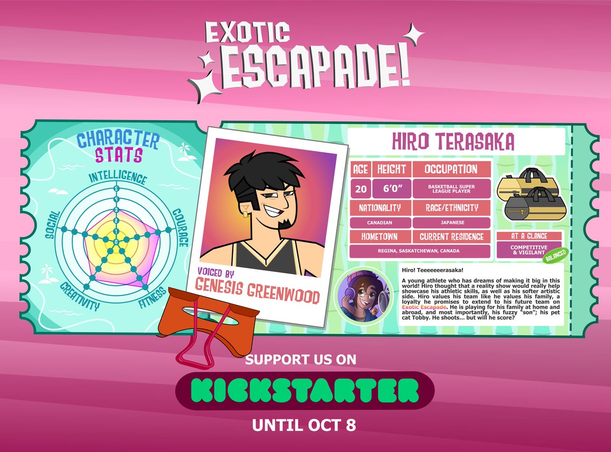 ExoticEscapade's tweet photo. RE-INTRODUCING our competitive basketball superstar! Hiro Terasaka! 🏀

Hailing from Canada! This player is confident in his abilities, will he shoot his shot on EXOTIC ESCAPADE! ✨

🔗 Support the EE Kickstarter TODAY! 🌴🌟💫 https://t.co/aHM466pJ8s

#eetwt #ExoticEscapade https://t.co/K51LVlG3xZ