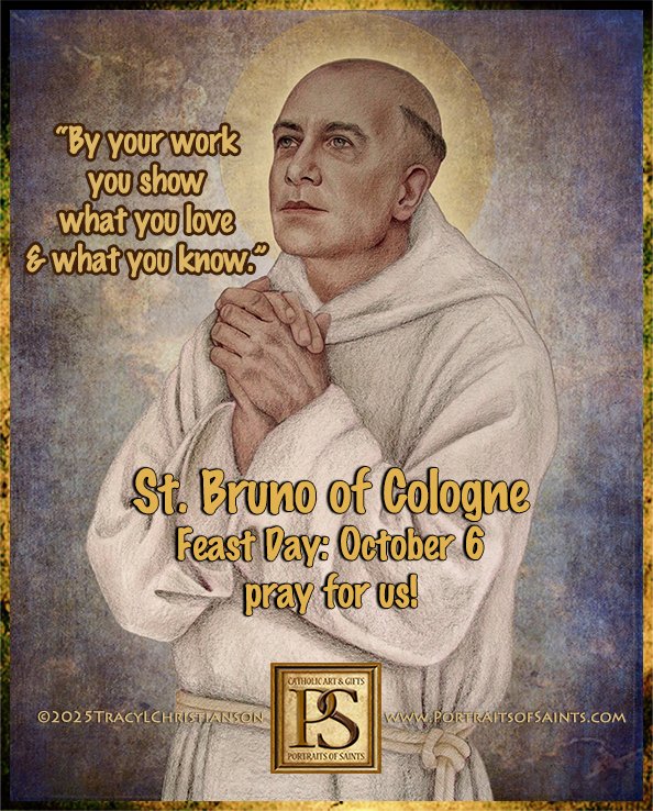 SaintPortraits's tweet photo. St. Bruno of Cologne, pray for us! He was the founder of the Carthusians. They are noted for their strict tradition and the austere rule of St. Benedict’s contemplative life. https://t.co/Y3VNCdQPWq https://t.co/VRav6DEha4