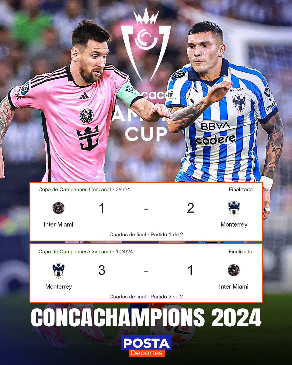 POSTADeportes's tweet photo. 😳🇲🇽 ¡MONTERREY TIENE DE CLIENTE A MESSI!

Cada vez que Lionel Messi se ha enfrentado a Rayados, el resultado ha sido el mismo: victoria para Monterrey. 🔵⚪

En Concachampions 2024 y ahora en Leagues Cup 2026, el conjunto regio mantiene paso perfecto ante el Inter Miami del argentino. 🔥

#Rayados #LionelMessi #InterMiami #LeaguesCup #PostaDeportes