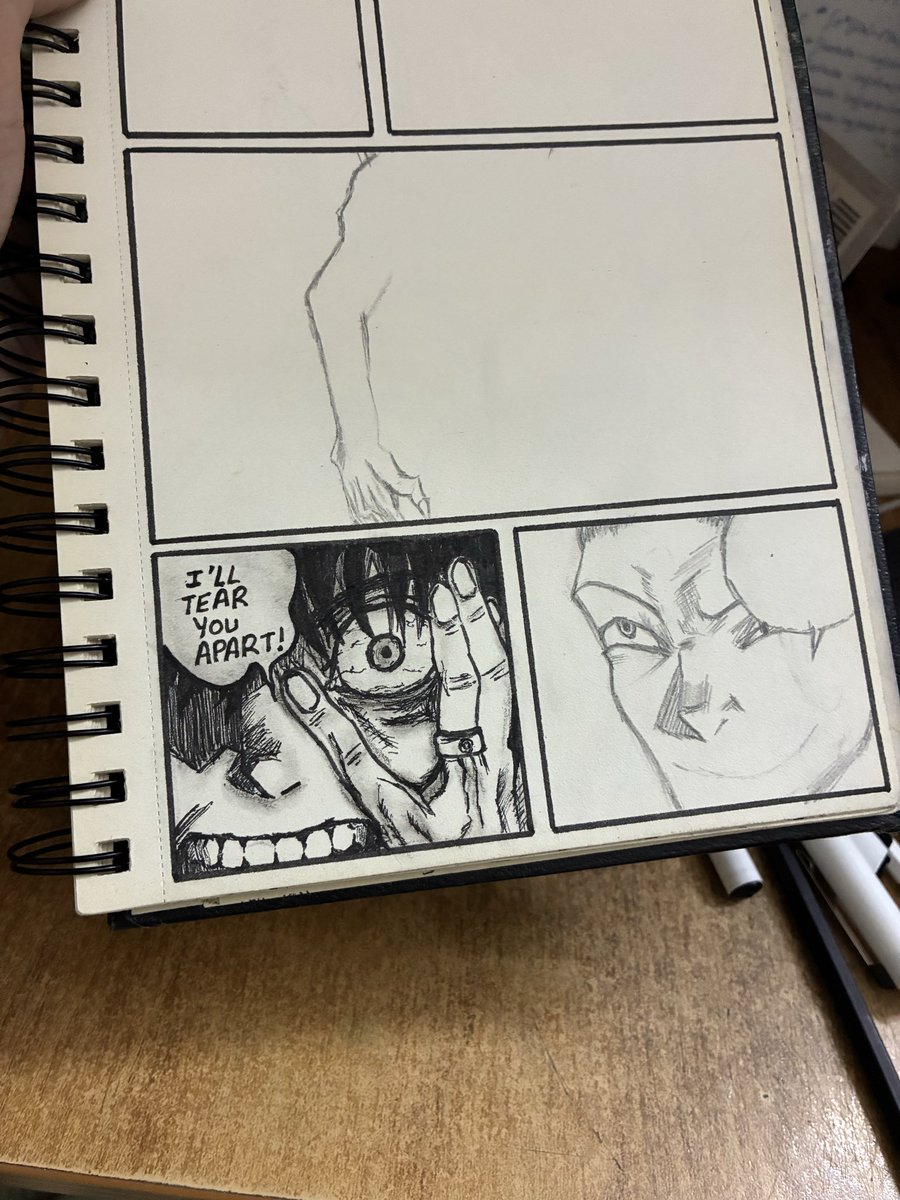 shxdecoke's tweet photo. Practice maxing some manga style sketching, picked out a random manga and a random page can you guess the peak character? 👀 https://t.co/EtZg6KcNFB