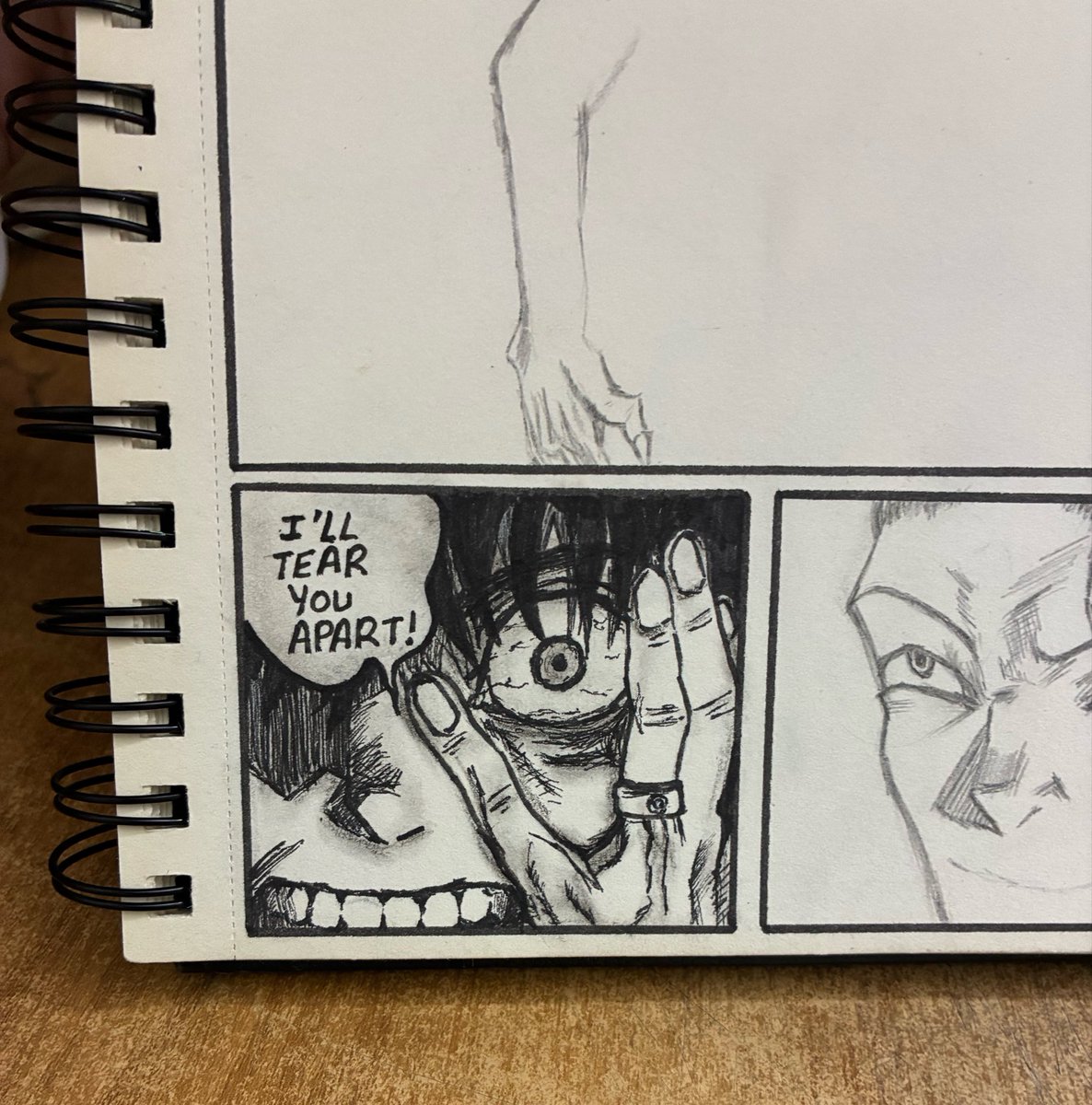 shxdecoke's tweet photo. Practice maxing some manga style sketching, picked out a random manga and a random page can you guess the peak character? 👀 https://t.co/EtZg6KcNFB