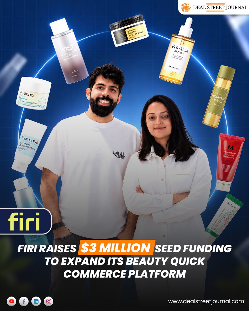 DealStreetJ's tweet photo. Firi (@firiapp)  has 𝐫𝐚𝐢𝐬𝐞𝐝 $3 𝐦𝐢𝐥𝐥𝐢𝐨𝐧 in seed funding led by 360 ONE (@360ONEAsset) , with participation from Better Capital (@better_capital) , CRED founder (@kunalb11) Kunal Shah and Consumer Collective by Atrium.

The company will use the capital to expand into makeup, fragrances and other beauty categories, while adding dark stores in Gurugram ahead of expansion into other cities.

𝐅𝐨𝐮𝐧𝐝𝐞𝐝 𝐢𝐧 2026 by 𝘧𝘰𝘳𝘮𝘦𝘳 𝘜𝘣𝘦𝘳 𝘐𝘯𝘥𝘪𝘢 𝘦𝘹𝘦𝘤𝘶𝘵𝘪𝘷𝘦𝘴 Vivek Madani and Karishma Rathaur, Firi combines beauty discovery, product curation and rapid fulfilment. It currently focuses on skincare, haircare and bodycare, using consumer reviews, ingredient analysis and product information to narrow choices for consumers.

Firi says 𝐢𝐭 𝐡𝐚𝐬 𝐚𝐧𝐚𝐥𝐲𝐬𝐞𝐝 50 𝐦𝐢𝐥𝐥𝐢𝐨𝐧+ 𝐛𝐞𝐚𝐮𝐭𝐲 𝐫𝐞𝐯𝐢𝐞𝐰𝐬 to identify products with strong consumer acceptance, targeting what it describes as the top 1% of products worth considering. According to the company, its 𝐚𝐯𝐞𝐫𝐚𝐠𝐞 𝐨𝐫𝐝𝐞𝐫 𝐯𝐚𝐥𝐮𝐞 is 𝐧𝐞𝐚𝐫𝐥𝐲 𝐭𝐰𝐢𝐜𝐞 that of Nykaa and Tira.

India's BPC market is projected by Redseer to reach $40 billion by 2030. Firi's key challenge will be proving that review-led curation can create a durable advantage against quick-commerce platforms competing on speed and beauty marketplaces competing on assortment, while maintaining healthy inventory and customer economics.