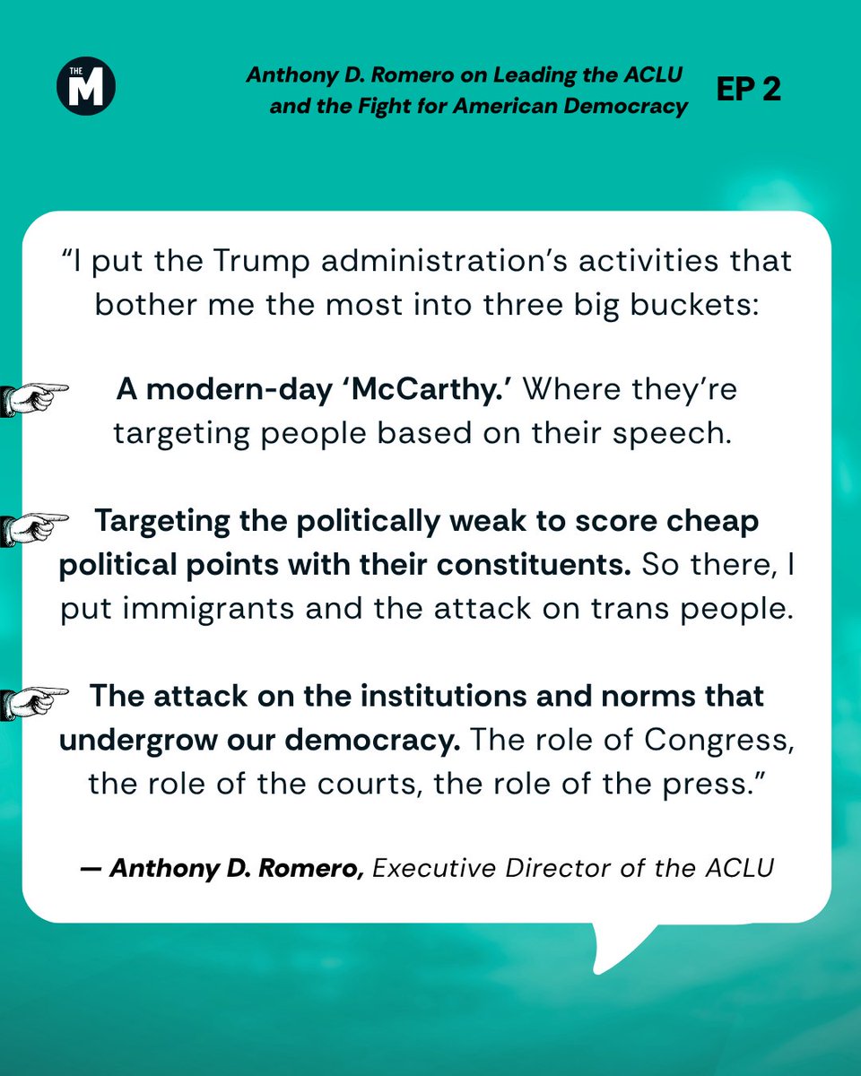 TheMomentPod's tweet photo. Anthony D. Romero, the longest-serving executive director of the @ACLU, joins @jorgeramosnews and @paoramos to talk about free speech and the new McCarthyism, ICE detentions, the fight to protect birthright citizenship.

Listen to the full conversation: https://t.co/3Viv7uCnE1 https://t.co/Ciw6UY9MfG
