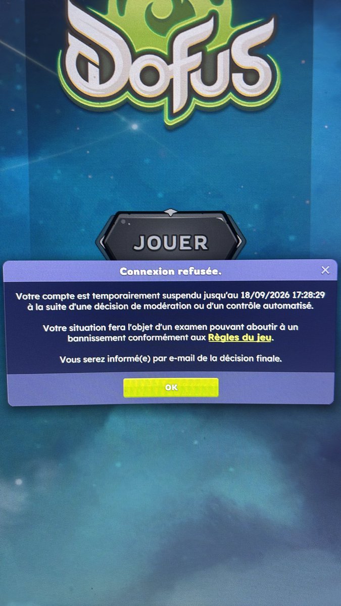 MaxenceRoulier's tweet photo. @DOFUSfr @AnkamaGames ???

Maintenant insulter un bot alors que c’est le pire fléau pour ce jeu est passible d’un ban ?  

Allo faut se réveiller l’équipe de modération sérieux !!! Enlever moi ça s’il vous plait 🙏🙏

Promis j’insulterai plus vos petits bots d’amour 😘 #dofus https://t.co/T9TaioRjBt