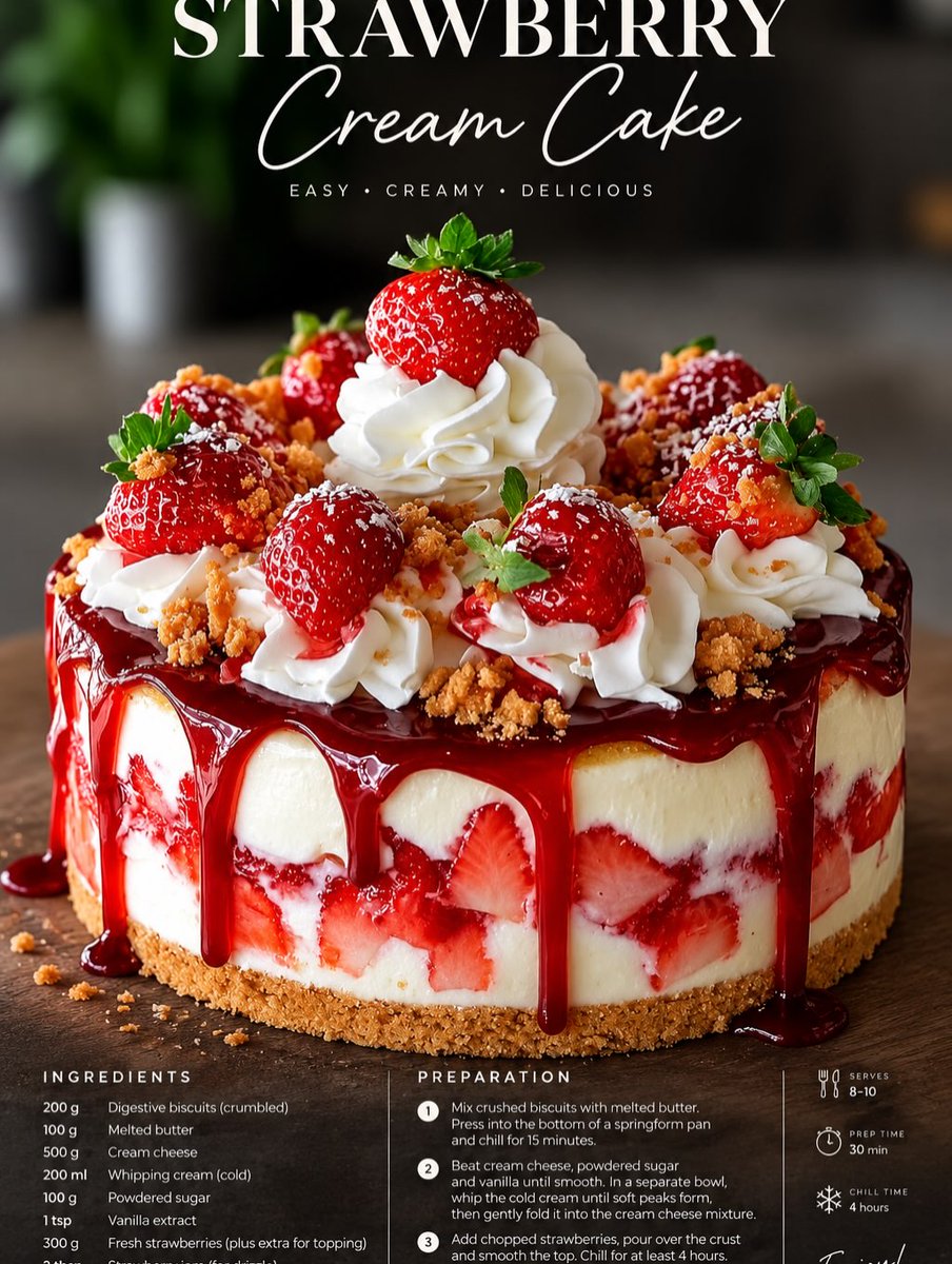 VincenzoInzer's tweet photo. Strawberry Cream Cake | Easy No-Bake Dessert https://t.co/xjSoL1ElZ3