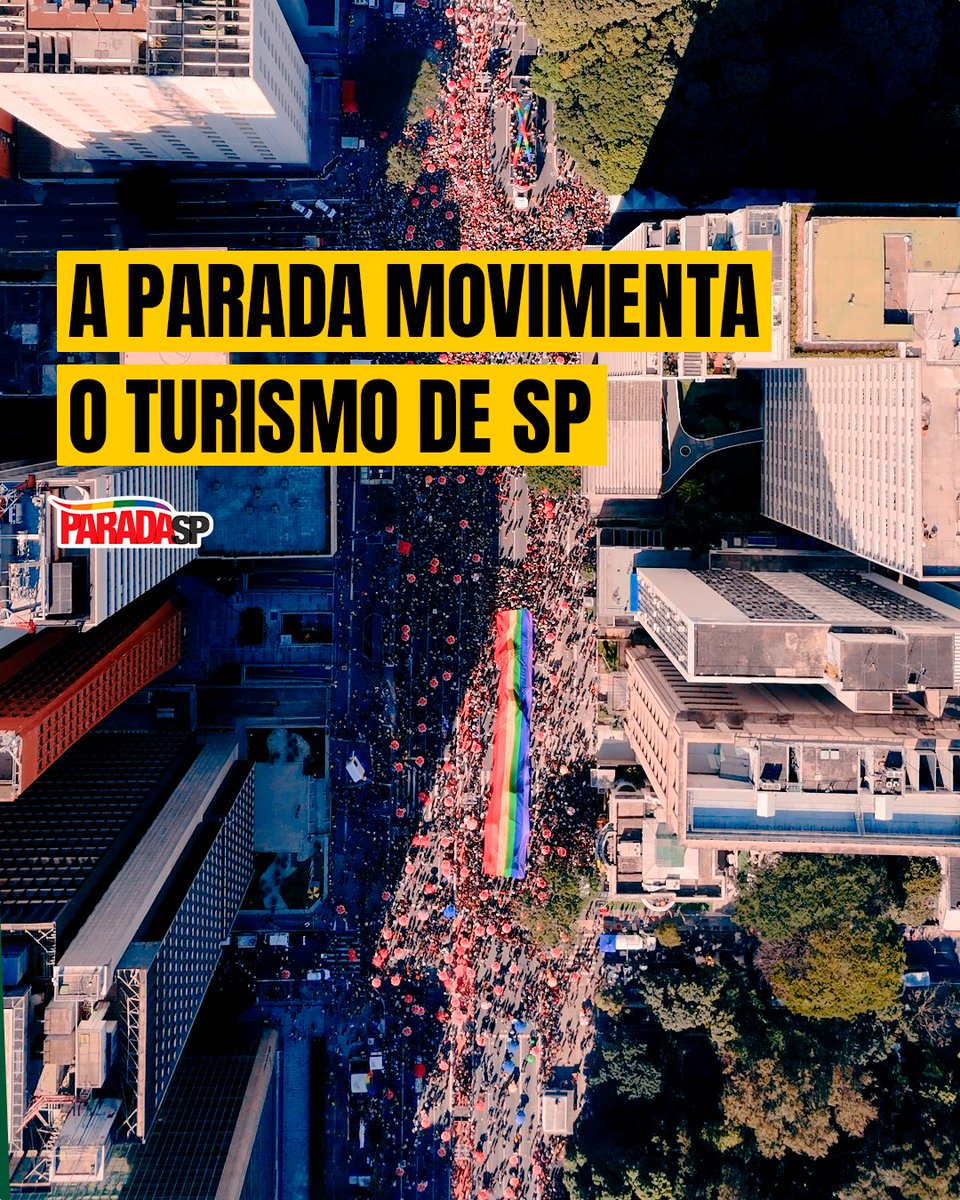 paradasp's tweet photo. A Parada é motor do turismo em SP: turistas ficam em média 4,2 pernoites e gastam R$ 1.550,82. Na Feira, 5,6 pernoites e R$ 2.200,08. Mais consumo, mais renda para a cidade. #ParadaSP #TurismoLGBT https://t.co/ZgiKqxm3Sk