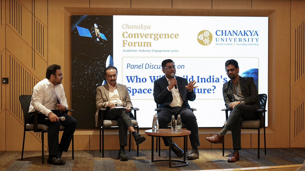 ChanakyaUni's tweet photo. First Chanakya Convergence Forum, an insightful evening on India’s Space Sector

India’s space sector is entering a new phase. The question is who will build what comes next? That was the central question at the first Chanakya Convergence Forum, the Space Edition, held at Accel LaunchPad.