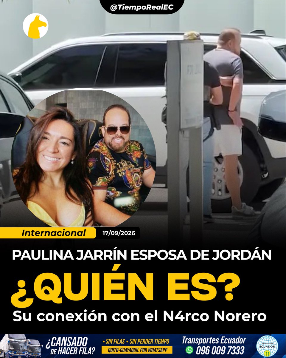 TiempoRealEC's tweet photo. 🚨 XAVIER JORDÁN Y PAULINA JARRÍN: LA DETENCIÓN EN EE.UU. Y LOS NEXOS QUE VUELVEN A PONERLOS BAJO LA LUPA

🇺🇸 Xavier Jordán y su esposa, Paulina del Rocío Jarrín Gonzaga, fueron retenidos el 16 de septiembre de 2026 por agentes de ICE en Doral, Florida. Según el abogado Juan Carlos Salazar, la detención ocurrió de manera sorpresiva en la vía pública y no en su vivienda. Ambos fueron trasladados posteriormente a un centro de detención migratoria en Luisiana.

👩‍⚖️ ¿Quién es Paulina Jarrín? Su nombre aparece directamente ligado a Xavier Jordán en registros societarios. En documentación de Dymarla S.A. consta como accionista junto a Jordán; además, registros de la compañía muestran que ambos tuvieron participación en esa empresa.

🚗 Dymarla vuelve a aparecer en uno de los episodios más relevantes de la investigación alrededor de Jordán. La empresa fue propietaria de un Toyota Land Cruiser que terminó en manos de un intermediario y posteriormente de Lina Romero Vargas, esposa de Leandro Norero. El vehículo fue localizado en la vivienda de Riberas del Batán, en Samborondón, donde Norero fue detenido en mayo de 2022.

🏠 Esa misma vivienda también había estado vinculada a la familia Jordán. La relación entre Dymarla, Jordán y el entorno de Norero fue posteriormente examinada dentro de investigaciones periodísticas y fiscales.

⚖️ Además, investigaciones periodísticas señalaron que Jordán, Paulina Jarrín y Luis Jarrín Gonzaga fueron incluidos en una investigación por presunto lavado de activos que no llegó a prosperar. Luis Jarrín, hermano de Paulina y cuñado de Jordán, también estuvo relacionado con contratos para hospitales del IESS.

💰 En Estados Unidos también existen registros públicos que vinculan a una persona con el nombre de Paulina del Rocío Jarrín con numerosas propiedades y sociedades inmobiliarias en Florida. Un registro comercial consultado reporta actividad en decenas de propiedades y múltiples compañías.

📱 Mientras las investigaciones avanzaban en Ecuador, Jordán permanecía en Estados Unidos y mantenía una exposición pública considerable. Sus redes mostraban viajes, vehículos, reuniones y una vida de lujos, pese a su condición de prófugo de la justicia ecuatoriana. Incluso apareció públicamente durante partidos de la Selección de Ecuador en territorio estadounidense durante el Mundial 2026.

📄 Ecuador ya ha impulsado solicitudes para que Jordán sea extraditado y enfrente los procesos que mantiene pendientes en el país, incluido el proceso por el as3sinato de Fernando Villavicencio.

#XavierJordán #PaulinaJarrín #MagnicidioFV #FernandoVillavicencio #ICE #Extradición  #TiempoRealPlus #VivimosHistorias