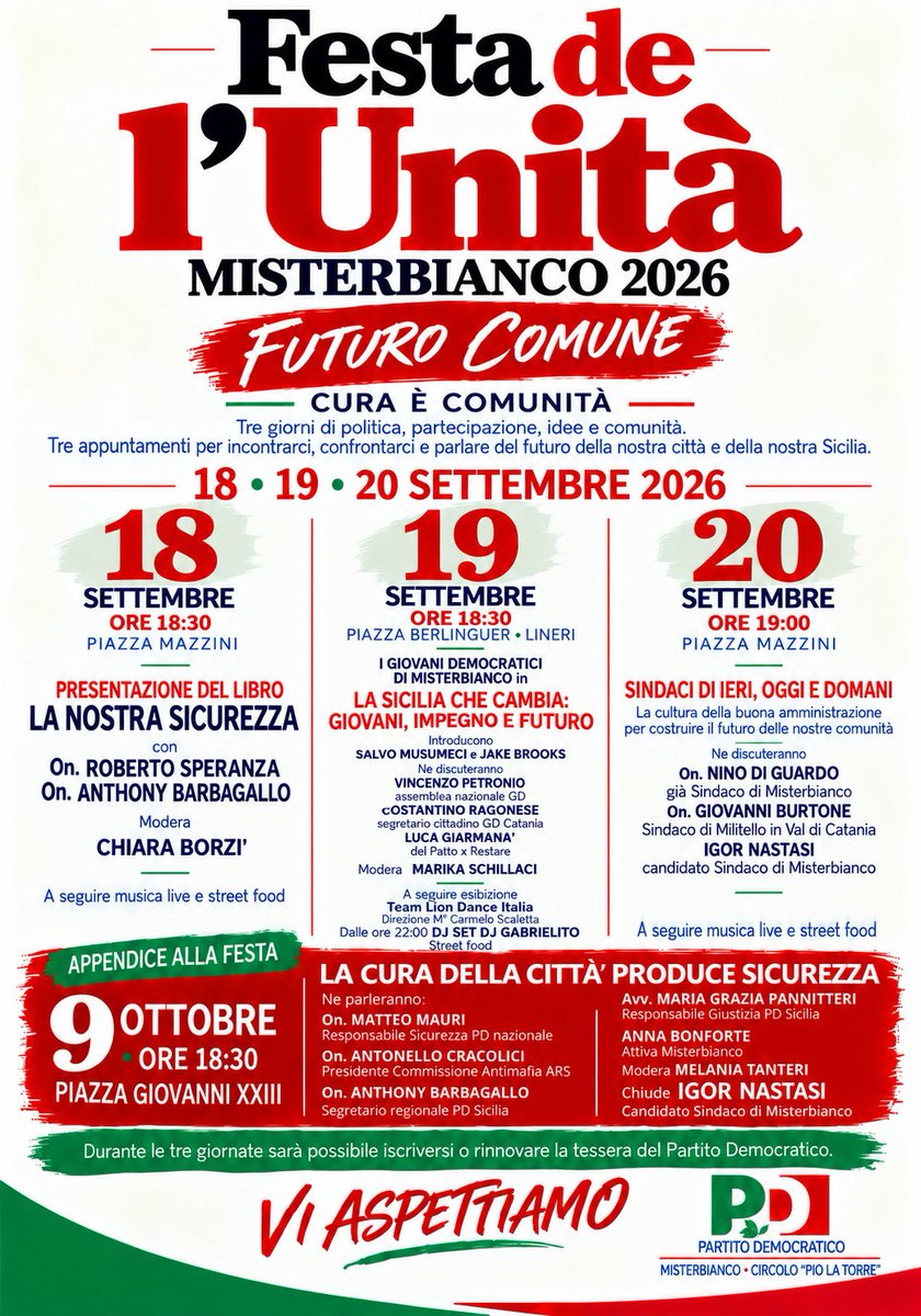 misterbiancocom's tweet photo. #misterbianco, torna la Festa de l'Unità: tre giorni di confronto su politica, giovani e amministrazione

https://t.co/S5s5PUKYaM https://t.co/VH3AMkwnDD