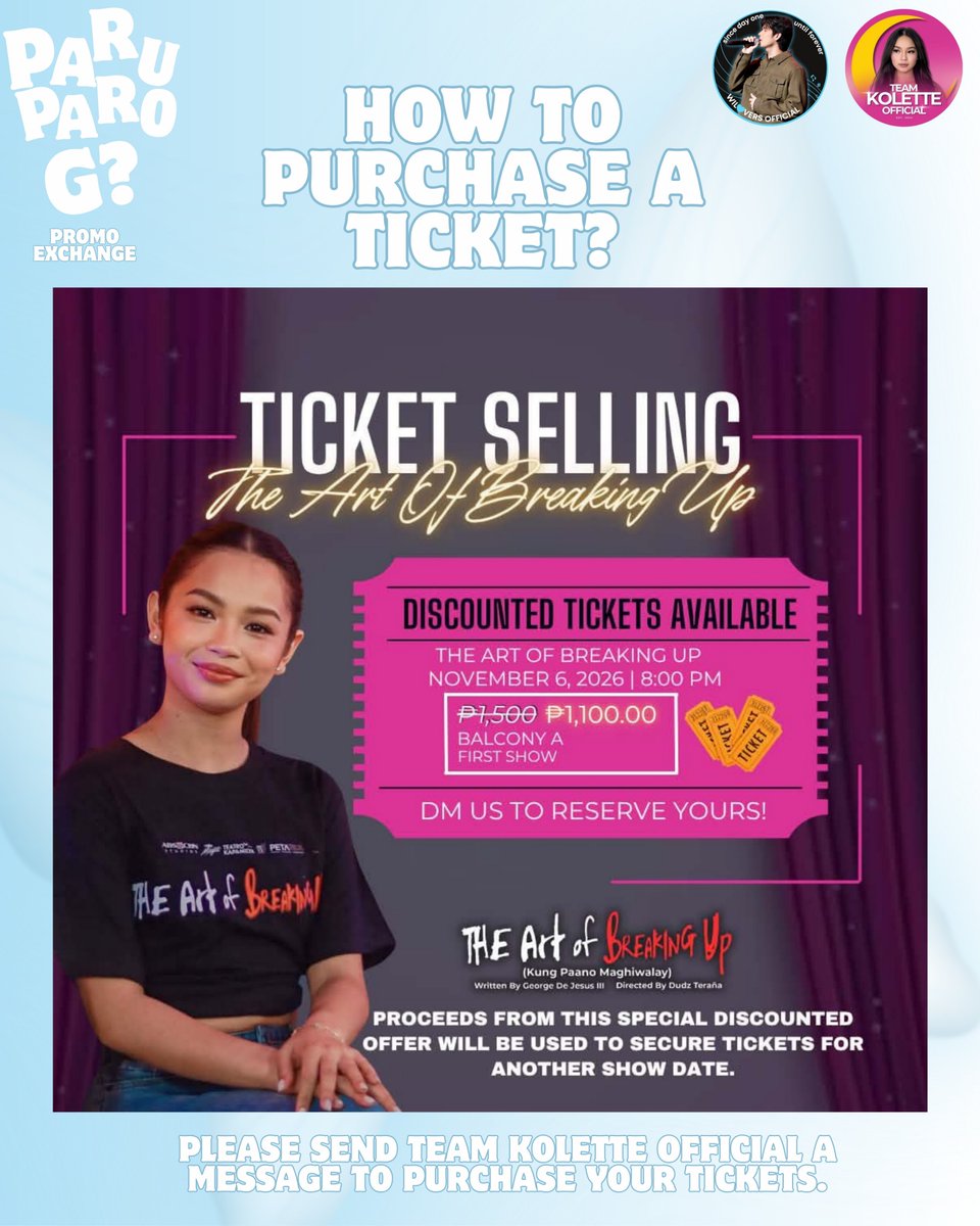 wilovers_ofc's tweet photo. FROM THE SPOTLIGHT TO THE STAGE! ✨

As part of our ParuparoG Project, Wilovers Official is spreading love and support for Kolette Madelo as she graces the theater stage in “The Art of Breaking Up,” written by George De Jesus III and directed by Dudz Teraña. ✨

Let’s show our support for Kolette and cheer her on as she takes on this exciting theatrical journey!! 🤩 @TeamKoletteOfc

CHECK THE LINKS IN THIS THREAD🤩