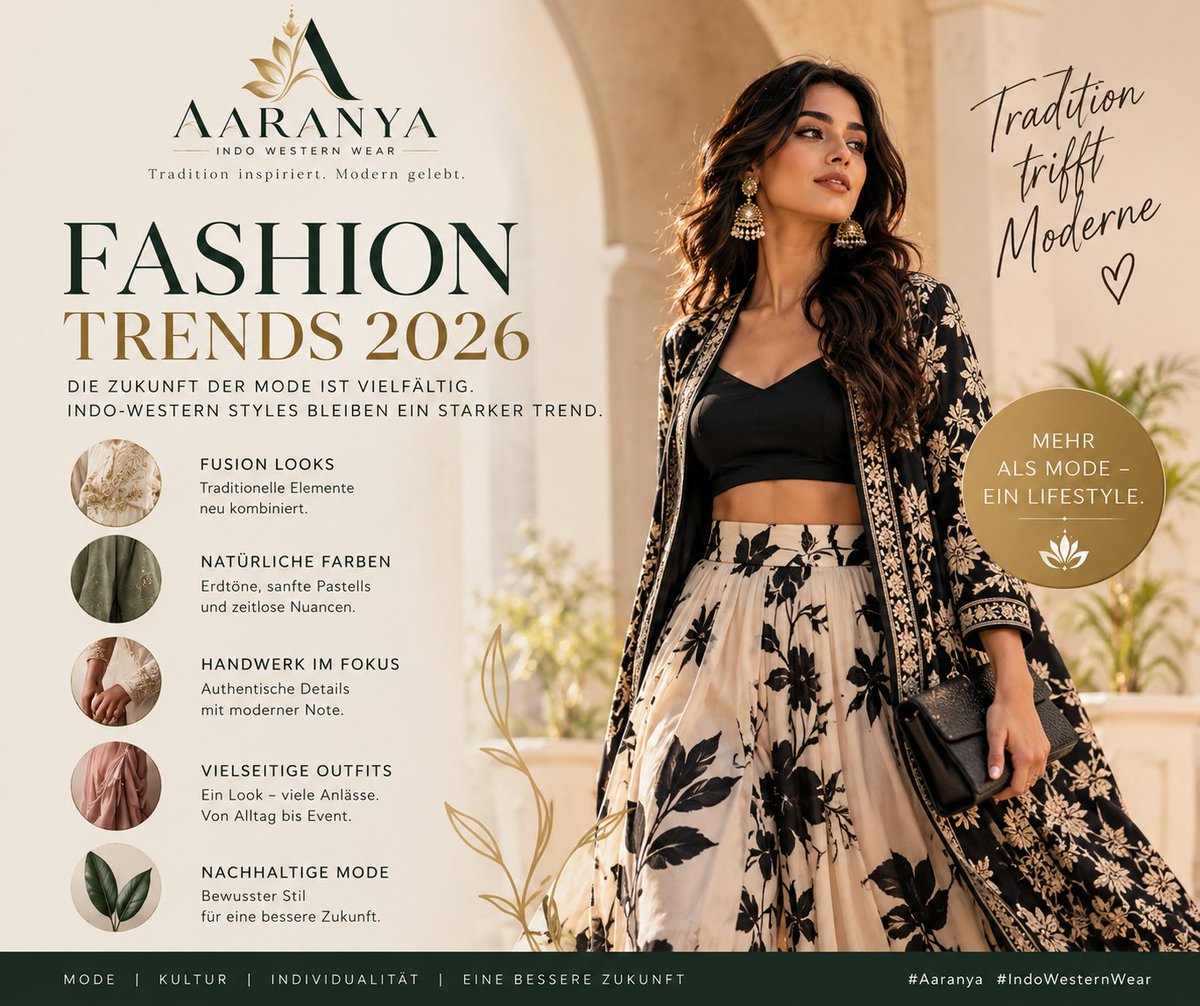 Aaranya_Fashion's tweet photo. Tradition trifft Moderne. Entdecke Indo-Western Fashion mit AARANYA. 🌿

#Aaranya #IndoWesternFashion #FashionTrends #SoMeRa26 https://t.co/BZIqUWZN8M