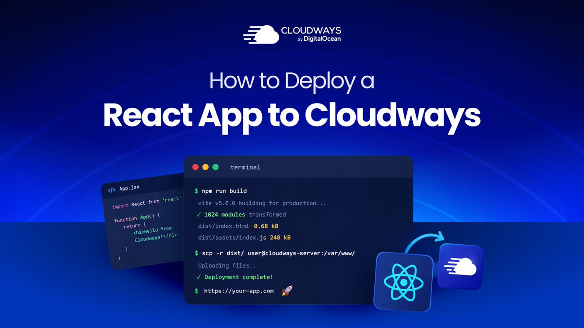 Cloudways's tweet photo. Your React app works perfectly locally. Then you deploy it, a user hits refresh, and they get a 404.

This guide walks through the full process: building a React app with Vite, writing an Express server to fix SPA routing, and deploying it from GitHub on Cloudways Velocity. https://t.co/5zyLw2vM9C
