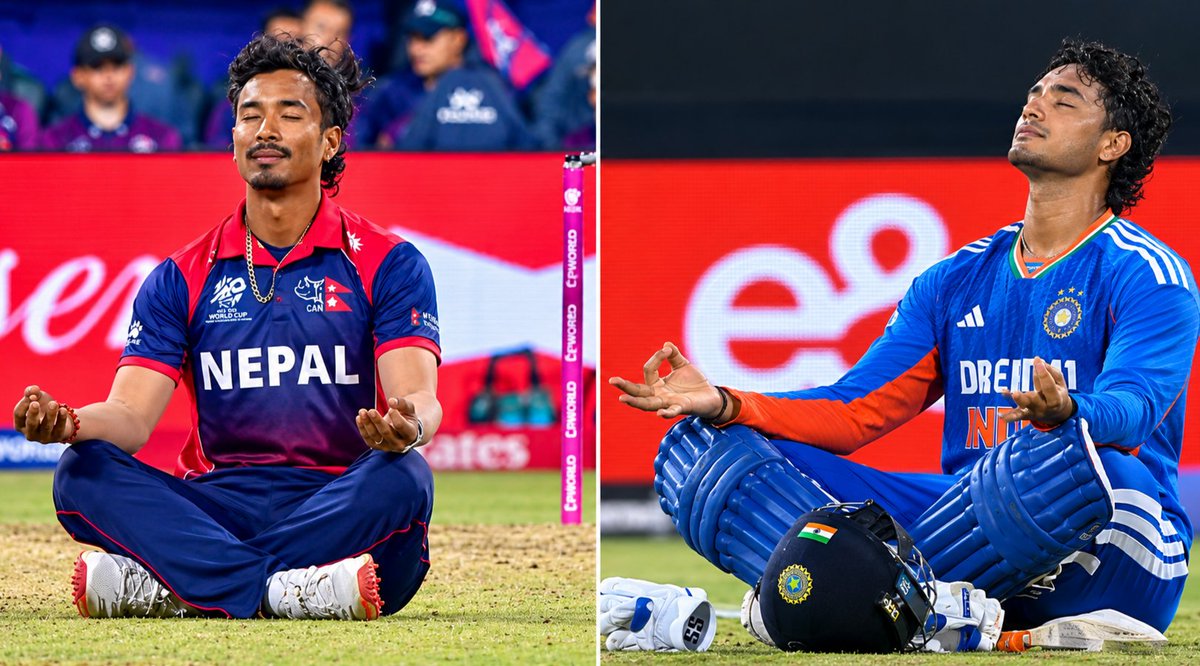 SportJantaParty's tweet photo. 🚨 Abhishek Sharma getting inspired by Nepal Sompal Kami Gautam Buddha celebration after completing a record-breaking hundred against Afghanistan. 🤯🔥 https://t.co/ryjxlx33pZ