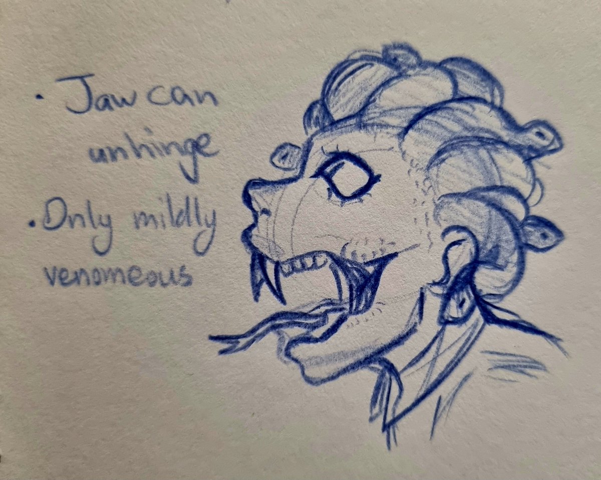 3vil3_'s tweet photo. - He has no eyelids! And he has very big eyes. It makes him a little unsettling sometimes.
- His jaw can unhinge! He is only mildly venomous however; his bites are not lethal. https://t.co/KLBO0U2n2J