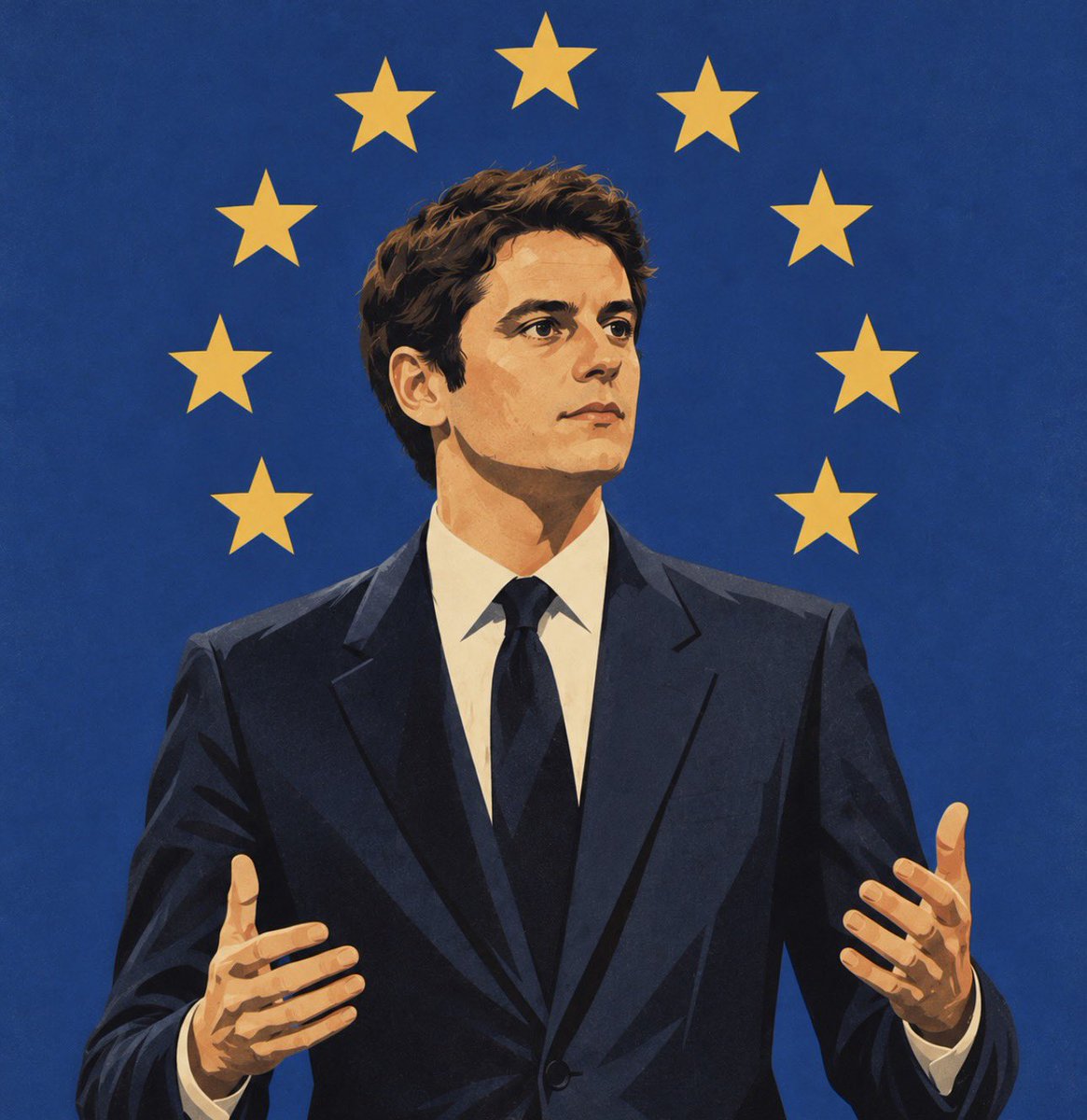 Frid45's tweet photo. Gabriel Attal, candidate in the French presidential election, calls for the creation of the “United States of Europe” to make Europe the world’s leading power. 🇪🇺

He says that voting for Marine Le Pen means supporting Donald Trump and favoring Vladimir Putin. https://t.co/hFGh7IbVv4