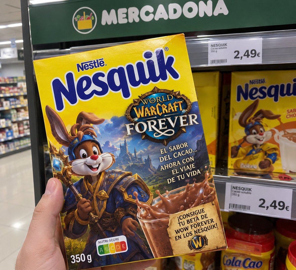 miichiwi's tweet photo. Nueva promo para WoW Forever con Mercadona (me lo acaban de pasar)
Beta de WoW Forever por una caja de Nesquik, vaya negocio 🤡🤡 https://t.co/HE27xfz2iY