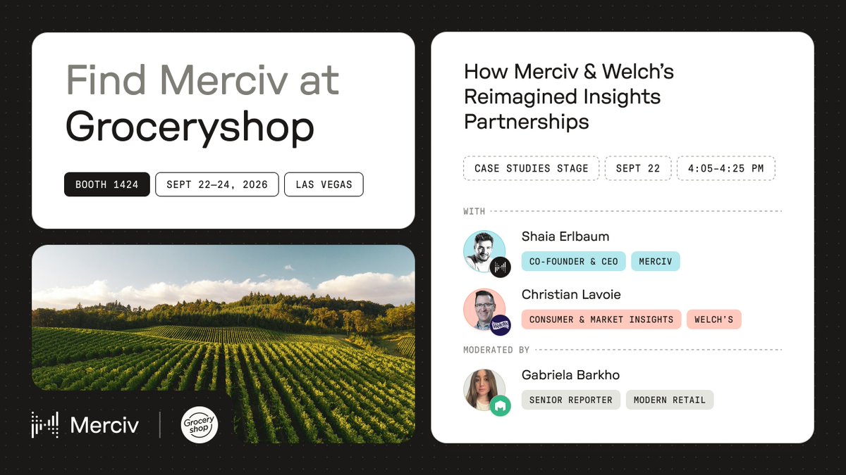 merciv_ai's tweet photo. Merciv and Welch's are taking the Groceryshop stage together.

If you'll be in Las Vegas next week, we'd love to chat!

#Groceryshop2026 #ConsumerInsights #AI https://t.co/cVC1qtETH9