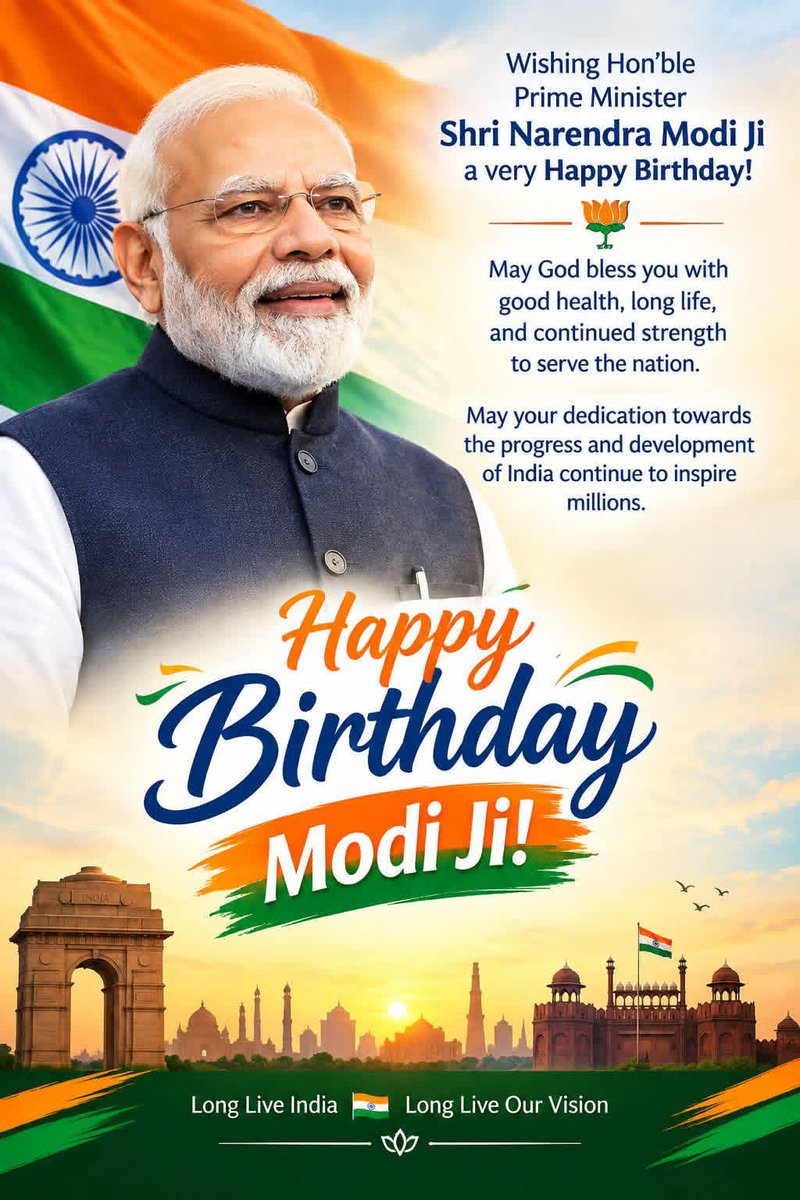 Realankitdave's tweet photo. Warm Birthday Wishes to Prime Minister @narendramodi Ji! 🇮🇳 🎂🎉

On this special day, wishing you good health, happiness, and continued dedication in serving the nation. May India continue to progress, prosper, and reach new heights of development and achievement. https://t.co/GoyNVwS9lJ