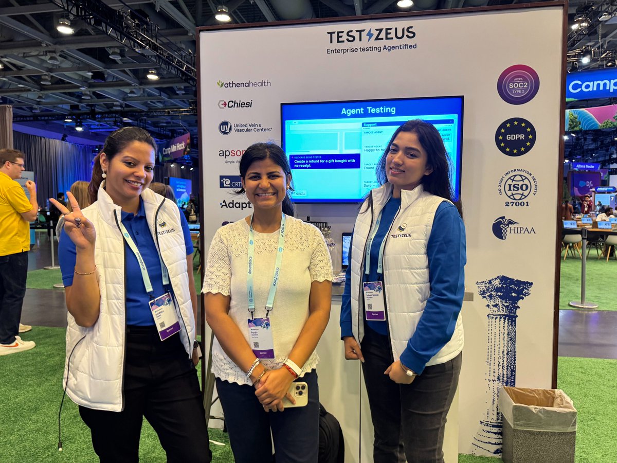 TestZeusAI's tweet photo. When @Dreamforce  meets Greek mythology. ⚡🏛️

Great conversations, new connections, AI agent demos, and even a surprise Spartan at the #TestZeus booth. 😄

Find us at Booth #7, Trailblazer Forest.

#Dreamforce2026 #Salesforce #AI #AgenticAI https://t.co/1ssBP8shH7