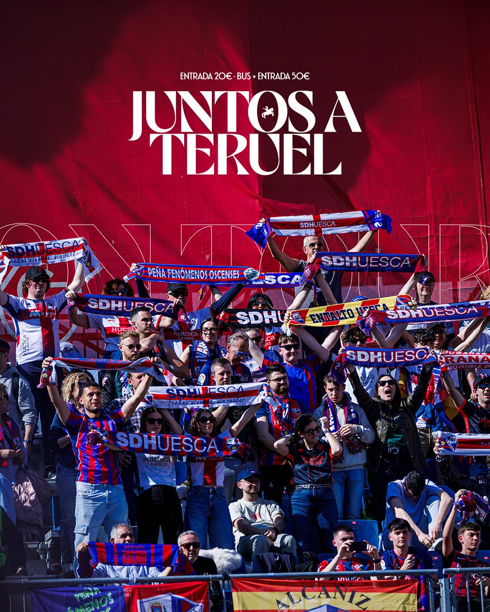 SDHuesca's tweet photo. ¡Juntos a Teruel! 

📣 Ya a la venta las entradas para nuestro próximo desplazamiento, con opción de viaje en autobús.

🎟️· 20€
🎟️+ 🚍 · 50€

📲 Disponibles online y en nuestras oficinas de Atención al Aficionado (📍Coso Bajo 13-15)

𝐶𝑜𝑛𝑡𝑎𝑚𝑜𝑠 𝑐𝑜𝑛𝑡𝑖𝑔𝑜 🫵

➕ TODA LA INFO: https://t.co/2fPAYFLk0u