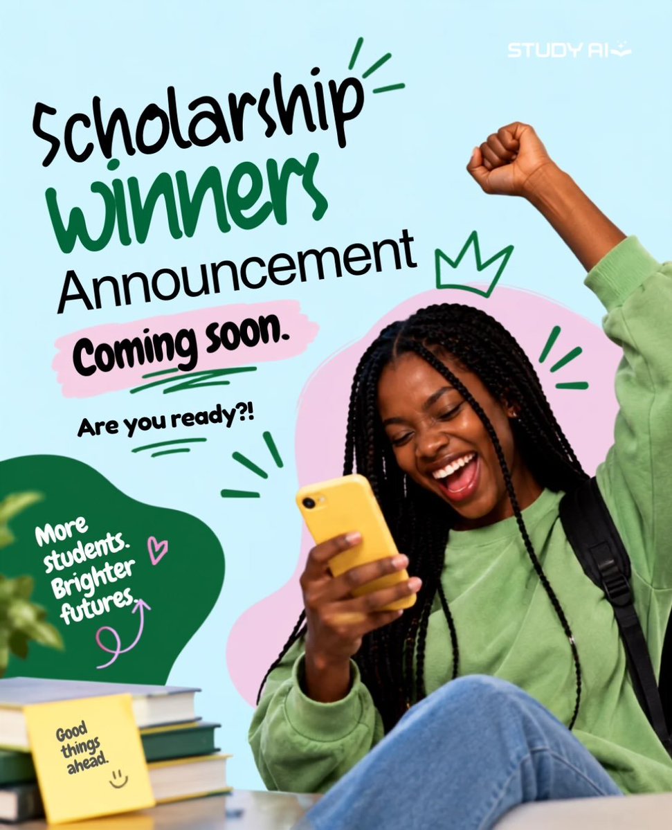 StudyAIHQ's tweet photo. The time we have all been waiting for is almost here.
Turn on your post notifications cause the winners of the Study AI scholarship exams will be announced soon! . . . .
#StudyAI #StudyWithAI #JAMB2027 #JAMBPrep #WAEC2027 https://t.co/PxwHOEuCuy