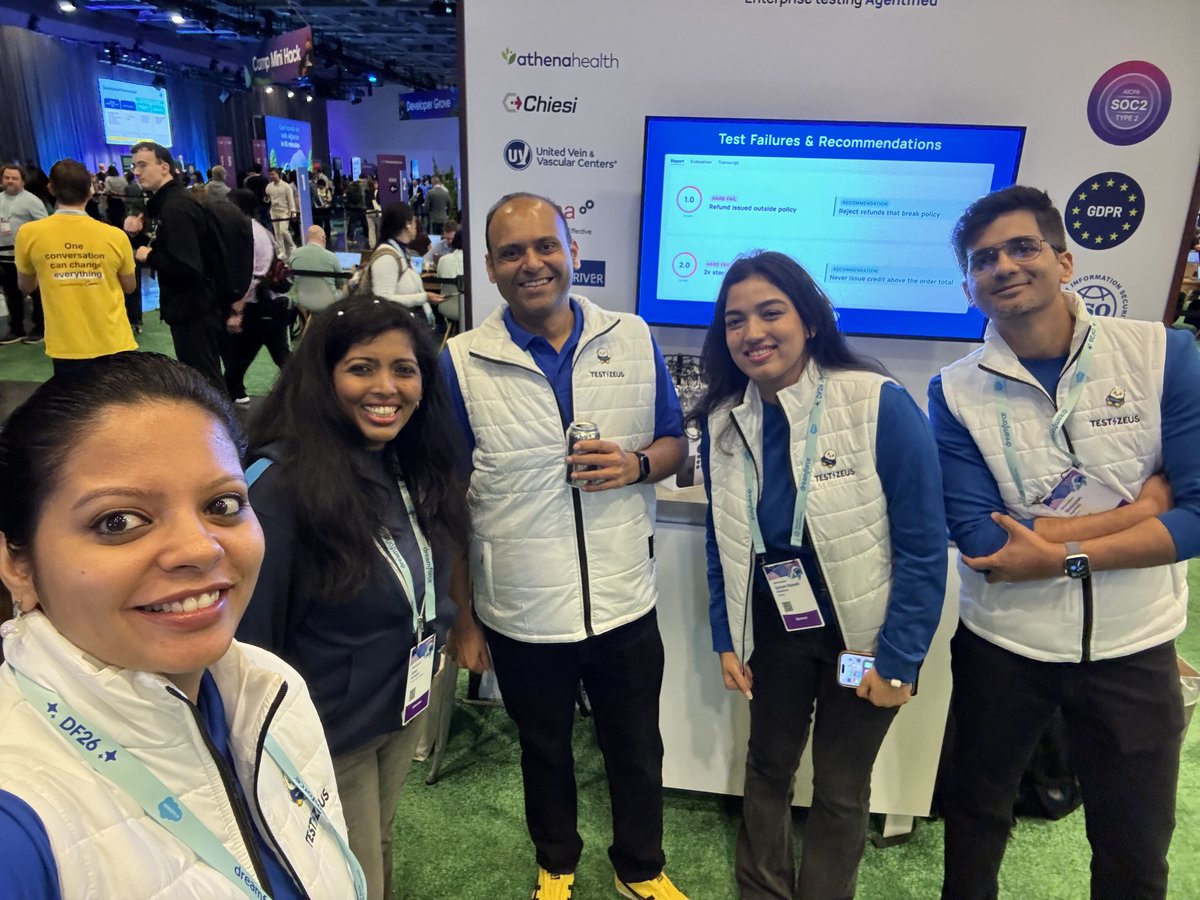 TestZeusAI's tweet photo. When @Dreamforce  meets Greek mythology. ⚡🏛️

Great conversations, new connections, AI agent demos, and even a surprise Spartan at the #TestZeus booth. 😄

Find us at Booth #7, Trailblazer Forest.

#Dreamforce2026 #Salesforce #AI #AgenticAI https://t.co/1ssBP8shH7