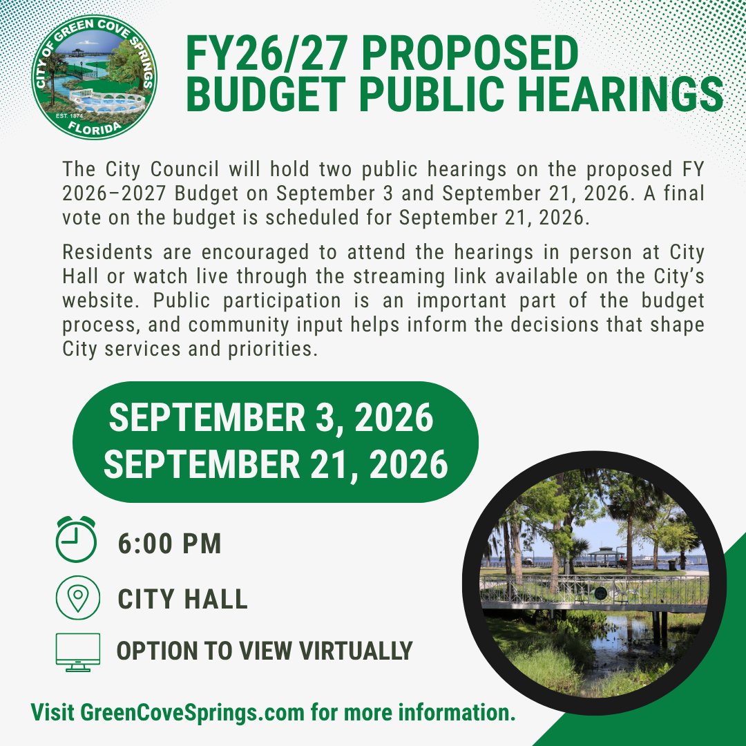 gcsTODAY's tweet photo. The City Council will meet Monday, Sept. 21, at 6 PM at City Hall for the second and final reading of the proposed FY26/27 Budget. Agenda &amp; meeting packet: https://t.co/lvBbcxh33F Proposed budget &amp; resources: https://t.co/pAMrNTjMd0; Live meeting: https://t.co/NjHgfpCGDf https://t.co/znuclrkqLD