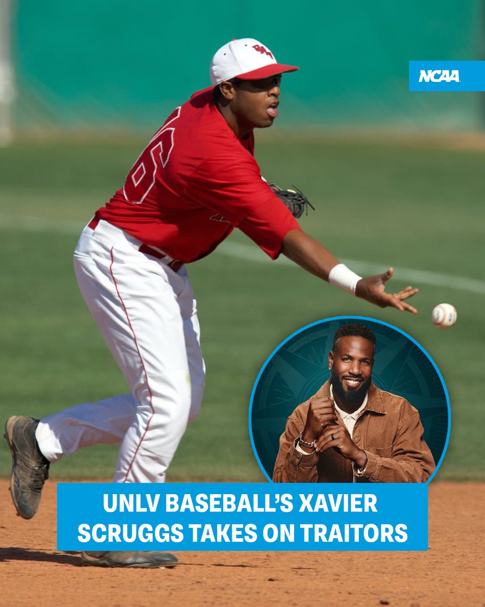 NCAA's tweet photo. Former @unlvbaseball standout and 2008 @MWCathletics Player of the Year Xavier Scruggs is taking his talents to this season’s @TheTraitorsUS ⚔️

@NCAABaseball x @UNLVathletics https://t.co/eSxVwJhVRk