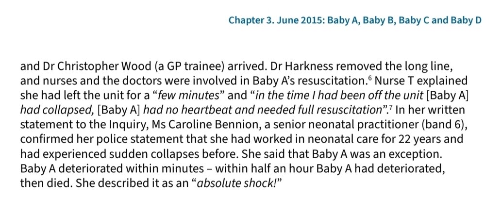 MySweetLandlord's tweet photo. This is Thirlwall quoting from Caroline Bennion's written statement to the inquiry. Note "absolute shock" at the death of Baby A 1/3 https://t.co/0ZK2jEUOjd
