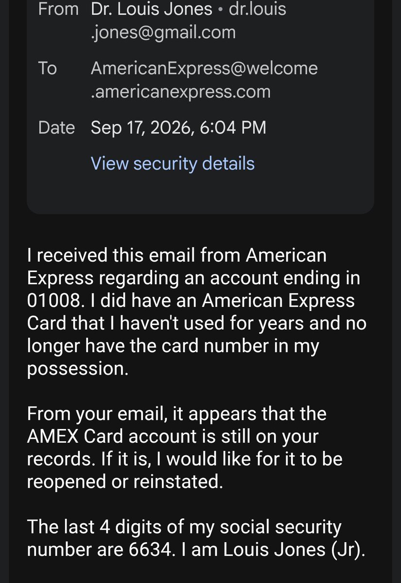 DaktariJones's tweet photo. @AmericanExpress

Please let me know if I can reinstate my card as requested in the attached email Screenshots.

It must still be active in THE AMEX System for me to be receiving email offerings.

Dr. Jones https://t.co/JwNLhWbyrZ