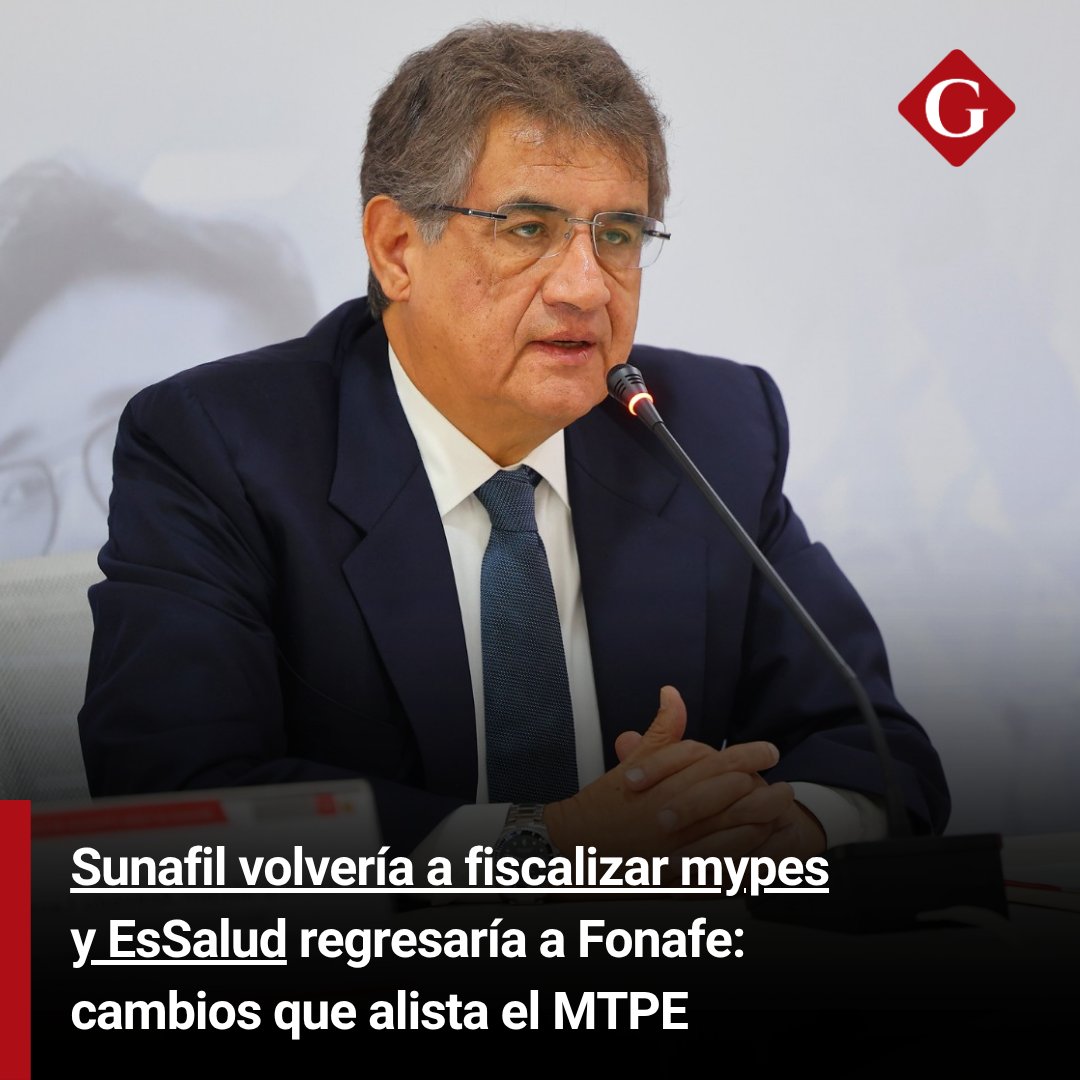 Gestionpe's tweet photo. 🔎 🏛️ El MTPE prepara cambios en dos de sus principales entidades. Sunafil volvería a fiscalizar a las micro y pequeñas empresas (mypes), mientras que EsSalud regresaría al ámbito de Fonafe, según adelantó el ministro de Trabajo, Juan Sheput.

La propuesta para la entidad fiscalizadora busca priorizar la prevención, orientación y formalización antes que las sanciones. “La multa es el extremo, no lo primero”, sostuvo Sheput ante la Comisión de Trabajo de la Cámara de Diputados.

🔗 Entérate de más en https://t.co/oz2odyoWGF