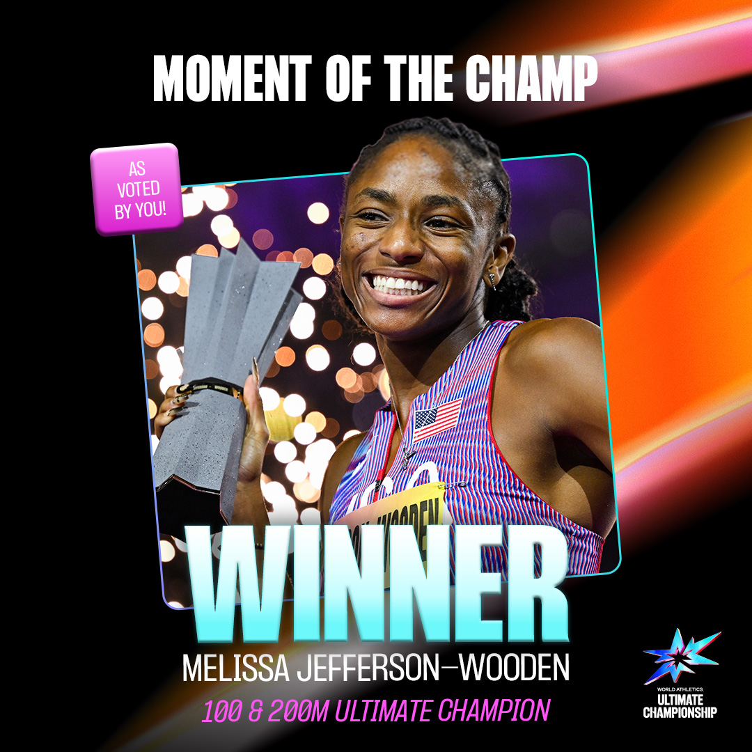 WorldAthletics's tweet photo. The Ultimate fan favourite 🤩

Congratulations to @Melissajanae21 for being voted as the favourite performance of the Ultimate champ - as voted by you ‼️

#WorldAthleticsUltimate https://t.co/bKhpZr8ksX