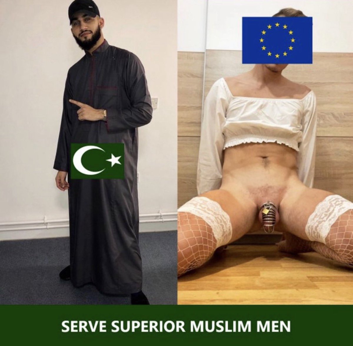 anogay_inconnu's tweet photo. Notre rôle, notre place. Nous sous race blanche devons nous incliner. Nous sommes inférieur !
✝️🇪🇺🧎🏼‍♂️‍➡️🙇🏼‍♂️☪️💪🏾
#MNWO #Eurabia #muslimsupremacy #MuslimSupport #raceplay #master #slave #whiteslave #islam #MuslimLivesMatter https://t.co/wL9PYrytmT