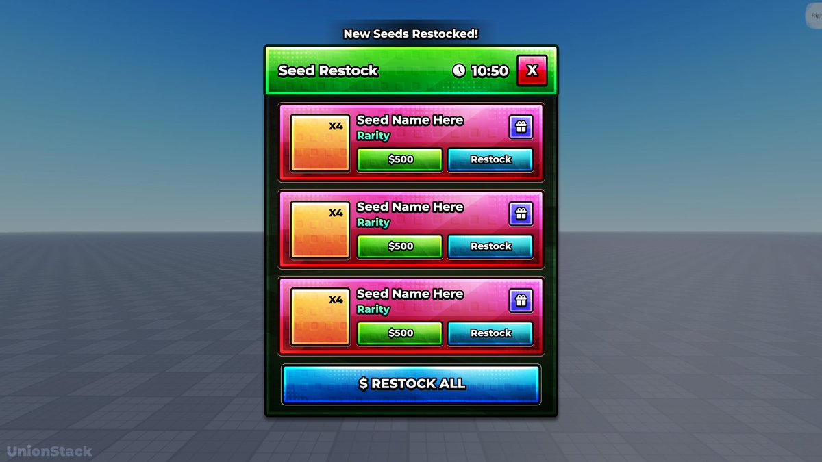 UnionStack_'s tweet photo. ✦ | Stud / Cartoony Seed Restock UI ���

Lmk what UI I should do next 👇

#Roblox #RobloxDev #UI #RobloxUI

- Commissions Open

credits to ore for inspo https://t.co/15O1SZS2IF