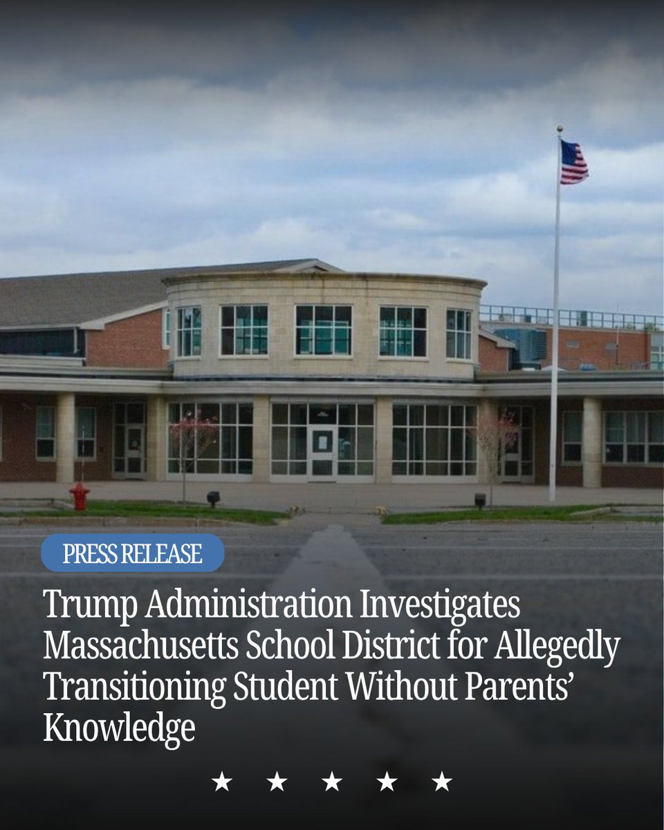 usedgov's tweet photo. Following reports that school officials allegedly facilitated a “gender transition” of a CHILD without parental consent, ED has launched an investigation into the Public Schools of Northborough and Southborough in Massachusetts to determine whether the district violated federal law.