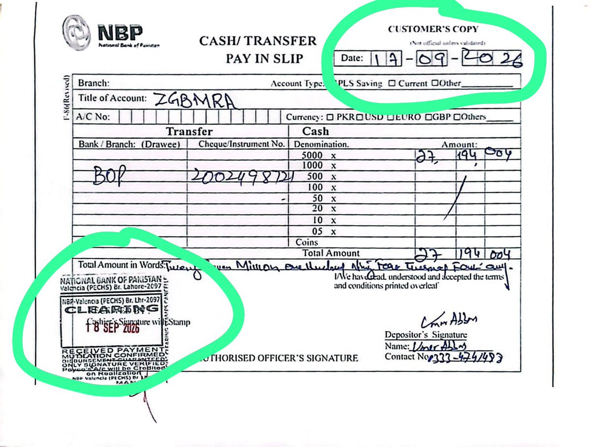 omar_quraishi's tweet photo. For a professor at a U.S. university this guy is pretty uninformed 

There are two dates on the deposit slip 

One on top right is Sept 17 which is the date the deposit has been made at the bank 

The other is on lower left and is the stamp date - as in the date on which the cheque amount will clear 

There’s nothing wrong with the dates - and what’s hilarious is that youthias seem to have no idea about this
