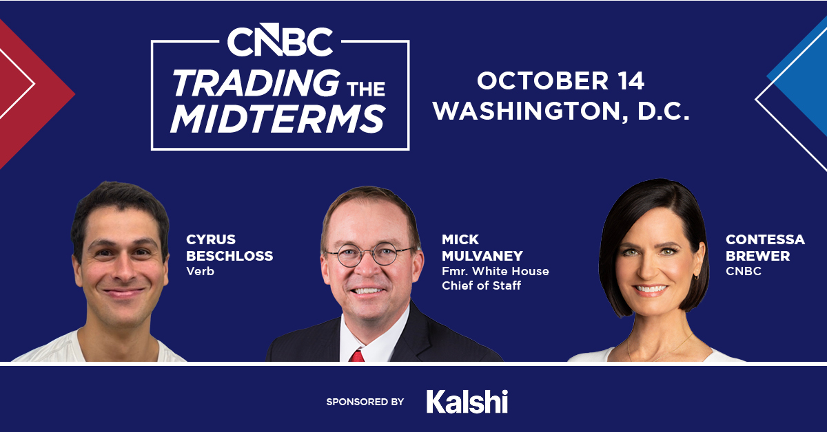 cnbcevents's tweet photo. OCT 14→ Join us for the #TradingTheMidterms event in Washington, D.C.!

Guests will hear from @MickMulvaney and @cyrusbeschloss about how investors should be positioning themselves ahead of the upcoming U.S. midterm elections.

Learn more &amp; be there→ https://t.co/tQMmRThD8C https://t.co/PIe8YJdYjN