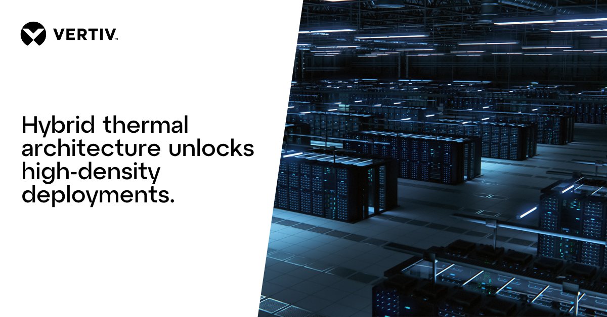 Vertiv's tweet photo. High-density deployments require both liquid and air cooling working as an integrated system. The engineering challenge is architecting both as a unified thermal system, not as separate solutions. Learn the strategic approach here: https://t.co/5rBByRB99z

#ThermalChain https://t.co/fxXX2ake9c