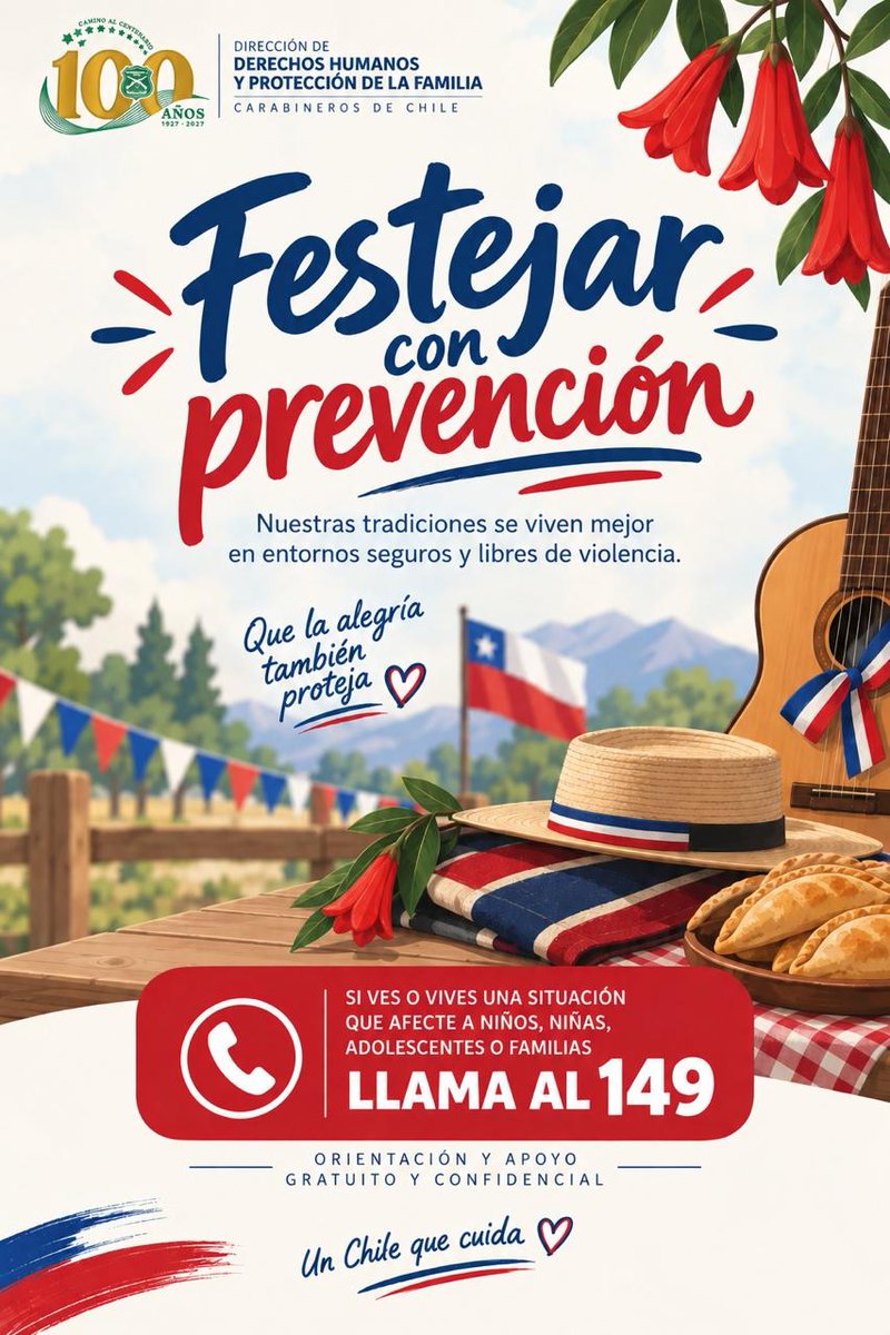 CarabDDHHyFam's tweet photo. Porque el compromiso con el cuidado de las personas es permanente, la @CarabDDHHyFam, estas 🇨🇱Fiestas Patrias🇨🇱, los invita a festejar con prevención!!!! https://t.co/oSJgiJGWih
