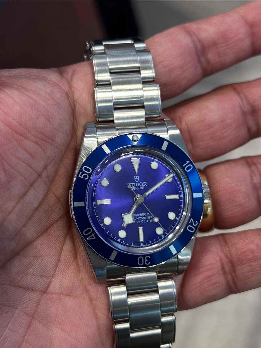 StuartDebaim's tweet photo. The new 2026 Watches &amp; Wonders Tudor Black Bay 54 “Blue. ” Saw it at an AD just days after release. The dial looks more light purple in person; the second photo is closest. Not my watch. https://t.co/r4YEbpBCMZ