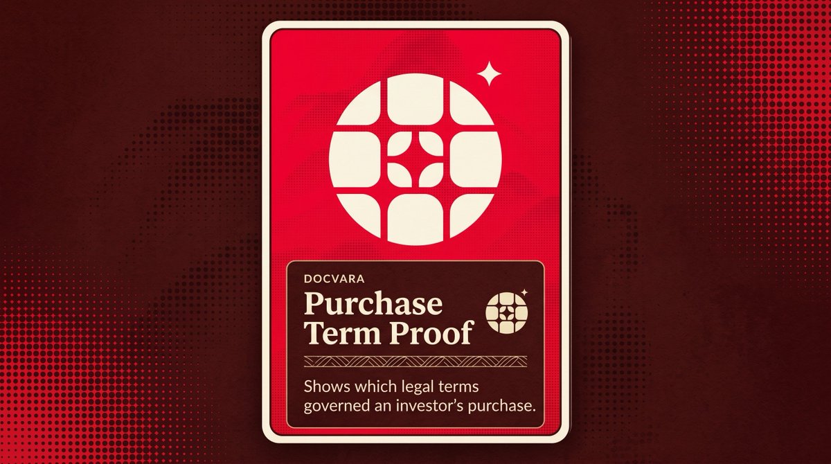 DocvaraLegal's tweet photo. Investors should never wonder which agreement governed their purchase.

Docvara provides cryptographic proof of the exact legal terms that applied when a tokenized asset was acquired, creating reliable evidence for future verification. https://t.co/VmgZXWaTua