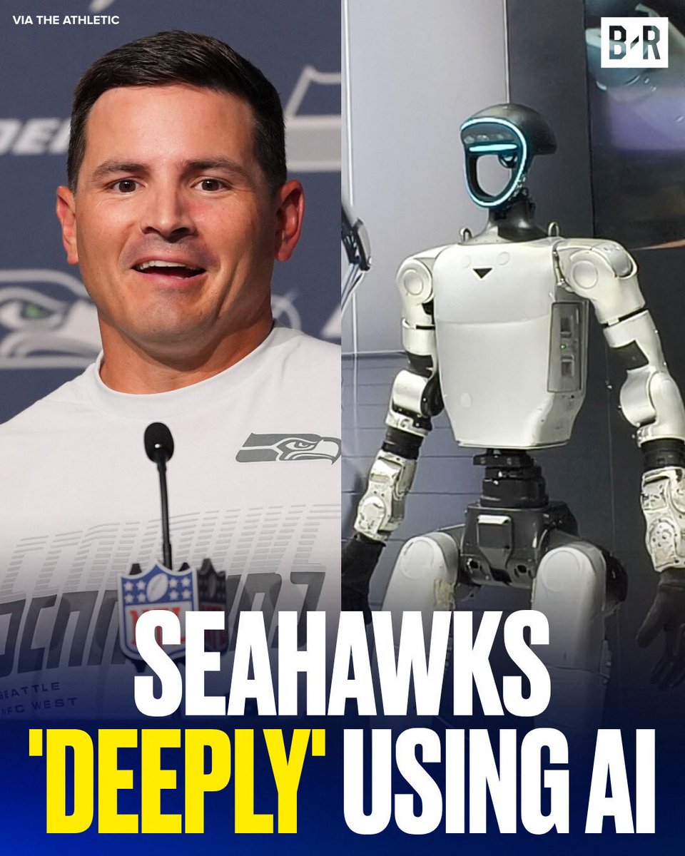 BleacherReport's tweet photo. Seahawks HC Mike Macdonald says he sees AI tools like Copilot becoming a regular part of the team's workflow, and views it as a way for Seattle to gain a competitive edge 😯

The team's director of football analysis uses AI to run game models and sift through film, believing it can contextualize data at a quicker rate than a coach could 👀

(via The Athletic)