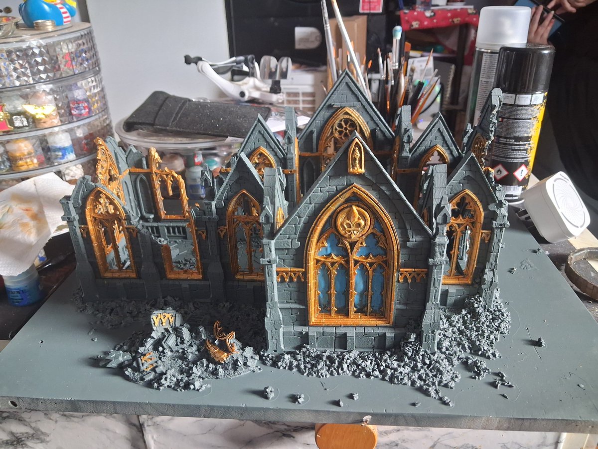 WARHAMMERDADDY's tweet photo. A little progress on the Imperial church today. For the record, colourforge standard grey is not remotely like Warhammer dawnstone grey #Imperium #church #art #hobby #painting https://t.co/6iykuSbEjm