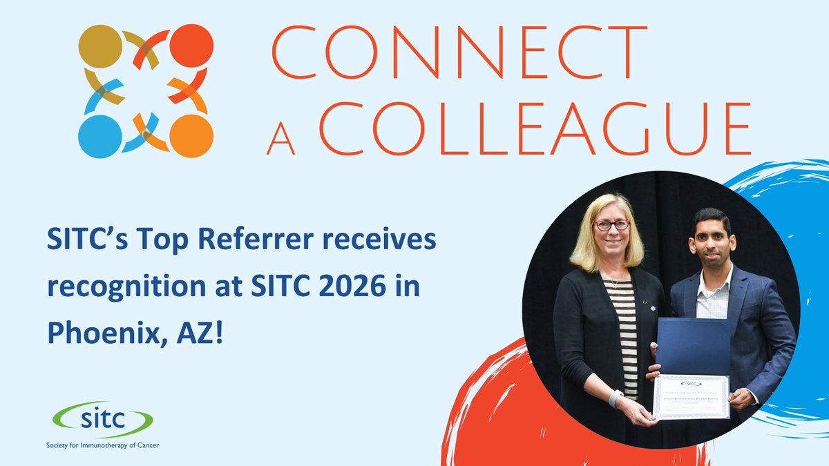sitcancer's tweet photo. Last chance to be this year’s Top Referrer! If you know someone who could benefit from a SITC membership, refer them to join using the Connect-a-Colleague tool. https://t.co/nGw2z0JYYc https://t.co/ZZ8zKejQgB